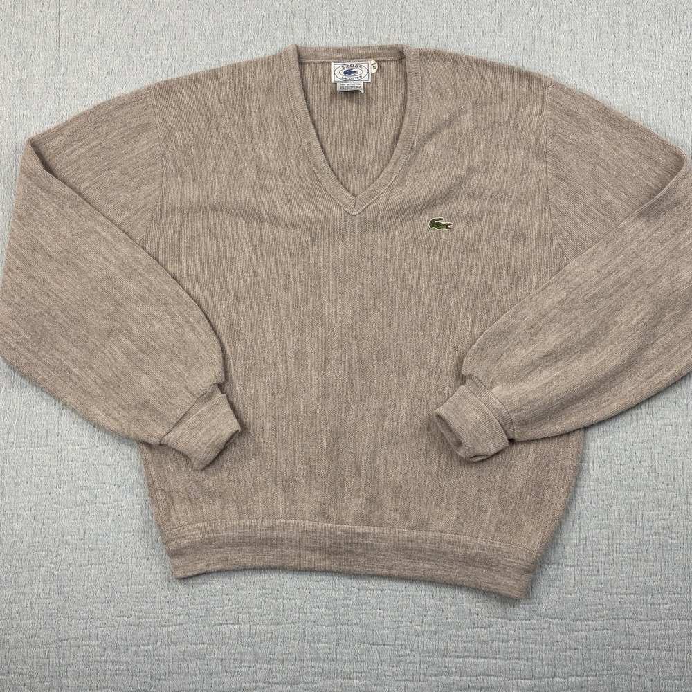 Vintage‎ Izod Lacoste Sweater Mens XL Beige V Neck Pullover Acrylic Made USA 80s